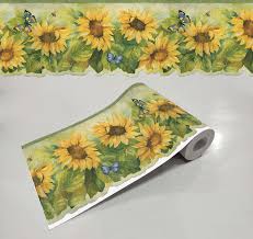 	WallDesign Sunflower & Butterflies Leafy Self Adhesive Wallpaper Border Runner